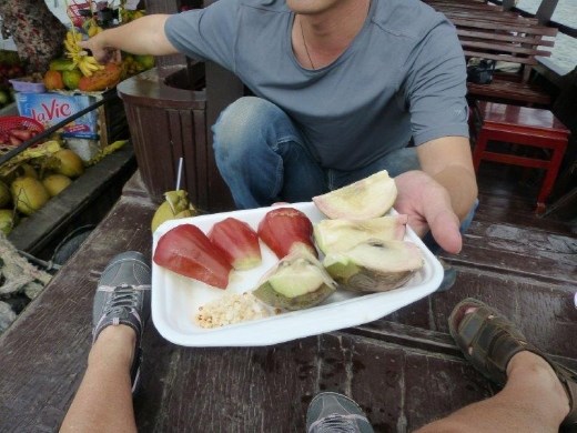 Three of the six fruits we sampled on the boat, Me Kong delta