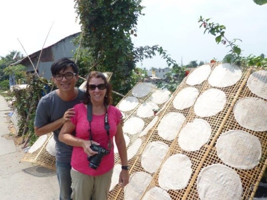 Anita, our guide, and drying rice paper