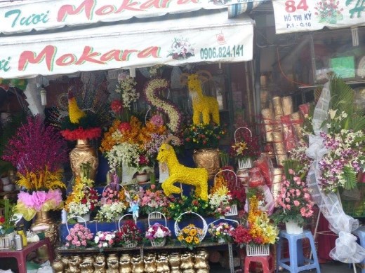 The flower market in Saigon, getting ready for the New Year's celebration for the Year of the Goat