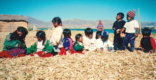 Kids in a row,Uros islands