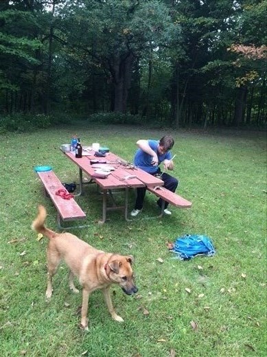 Kelly and Max making fire happen (mostly Kelly)