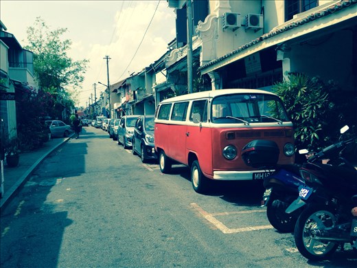 A street in Jonker Walk, Malacca. I wish that red VW Camper is mine!