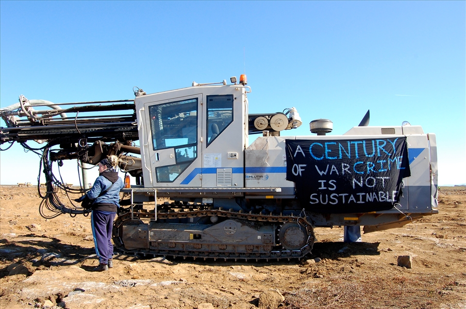 On July 19th, 2008, Saving Iceland activists stopped work at the Century Aluminum construction site by chaining themselves to machinery in protest of the damage being done to the geothermal areas near Hveragerði, and the company’s human rights abuses abroad.