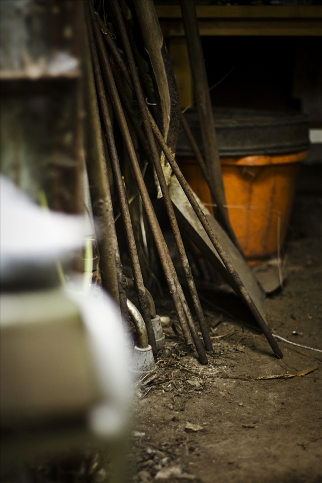When we arrive, we always follow his footsteps - open up the shop. (His shed)