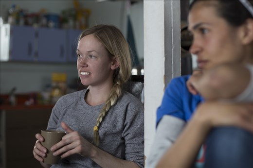 Meet Ashley, my colleague, warming up. 06/13/14 Cambridge Bay 
