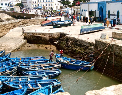 Local fishermen in Essaouira prepare for the morning catch.
