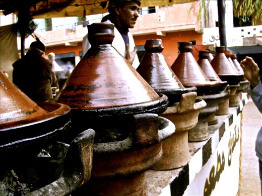 Lunchtime in the valley. Tagines, a local stew, are ready for lunch.