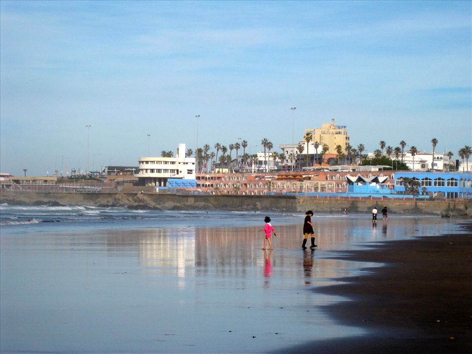 Children play on the beach in Casablanca.