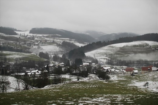 Niederbayern, Germany. After a week of extreme fog and rain, the sky clears, revealing the small village of Obermühlbach which lies on the edge of the Bavarian Forest.