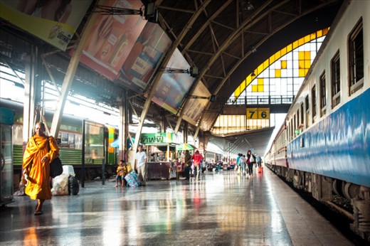 A monk walking along Hua Lamphong Railway sation