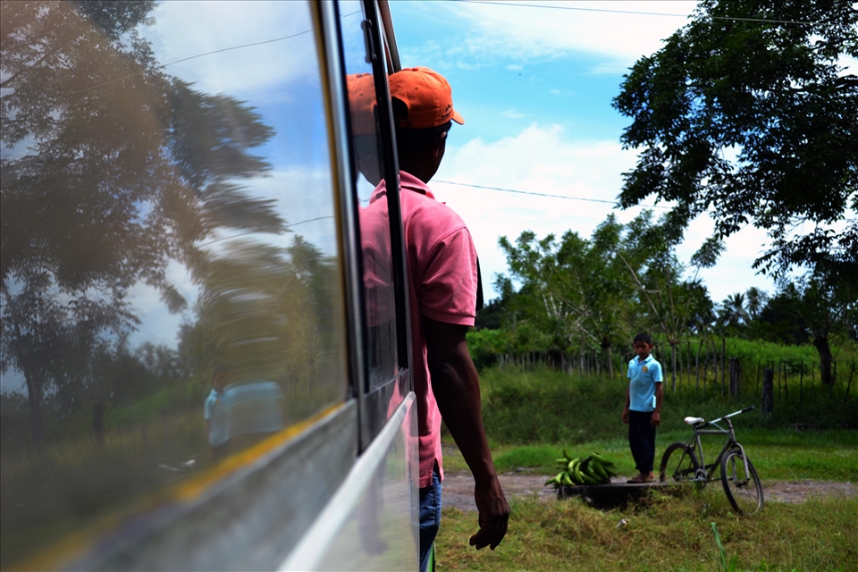 Going from place to place from inside a bus.