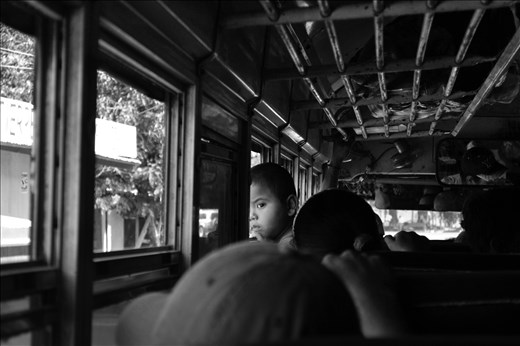 Going from place to place from inside a bus.