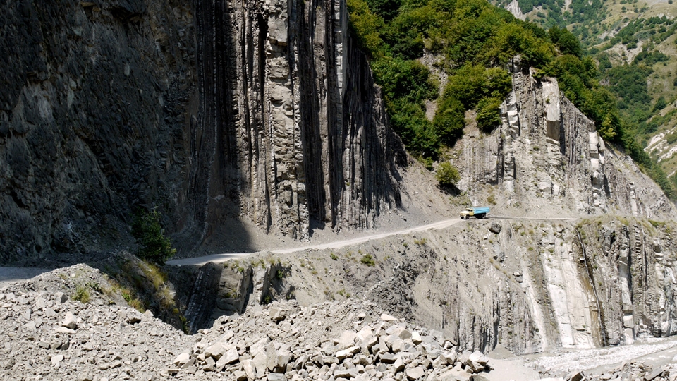 As we approach Lahic, the narrow mountainous road gets steeper every turn