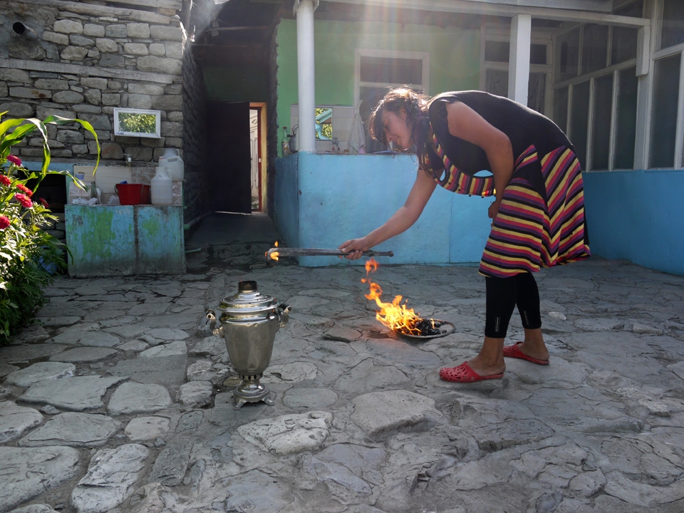 There is one friendly face in this cobbled maze. She is brewing us samovar tea.