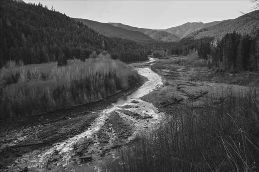 In September 2011 the Elwah River began reclaiming its natural valley after the removal of two hydroelectric dams. The conditions in this image, what used to be Lake Mills, haven’t been seen in over a century.

