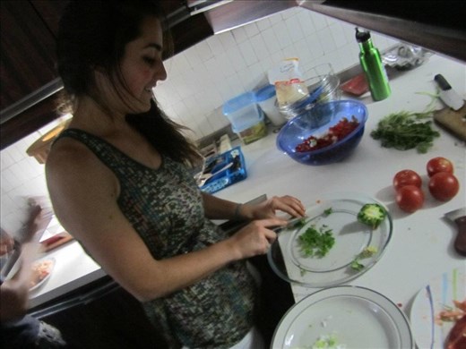 Me cutting some peppers to serve with our appetizers