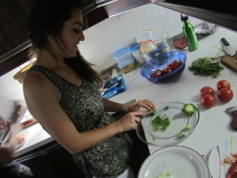 Me cutting some peppers to serve with our appetizers