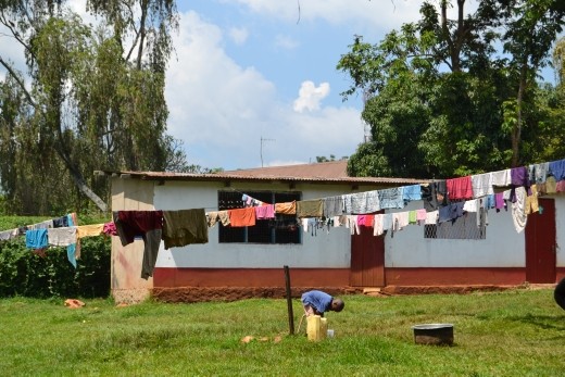It's lunchtime...it's my turn to collect the water to wash our hands