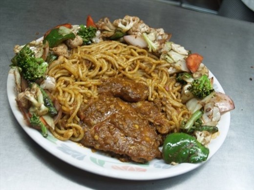 Basil Lamb Curry, boneless with  garlic pasta & sauté vegetables