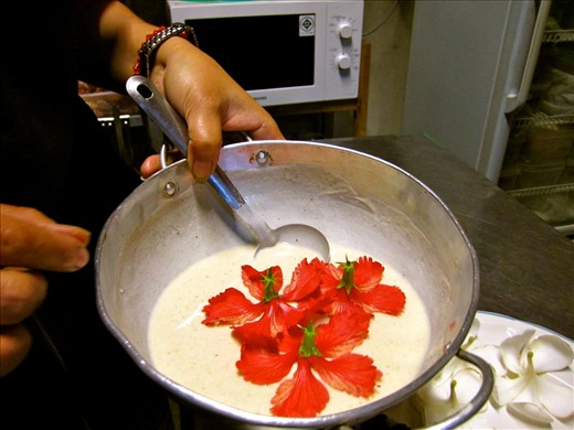 Hibiscus in tempura batter.