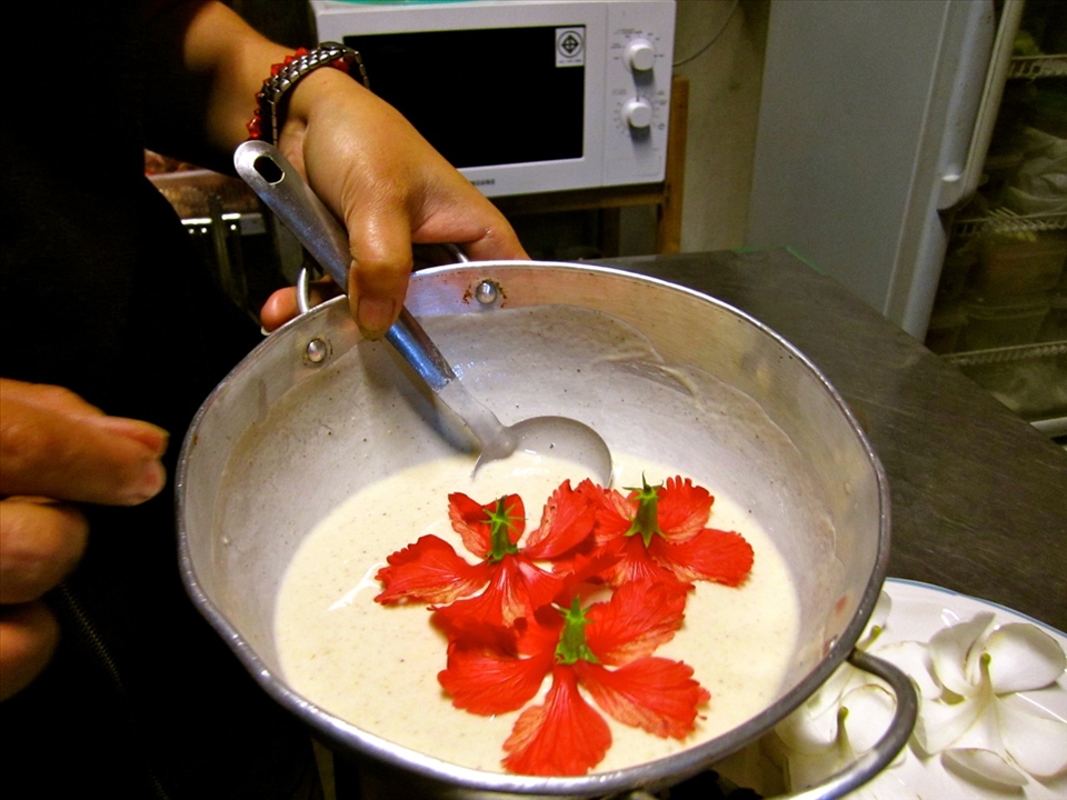 Hibiscus in tempura batter.
