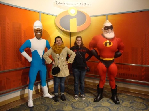 With Mr. Incredible and Frozone at Disneyworld's Hollywood Studios Park