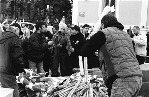 ''Golden Dawn'' supporters, while preparing for demonstration, Anger