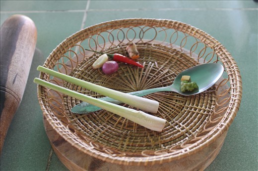 Ingredients ready to be pounded. 