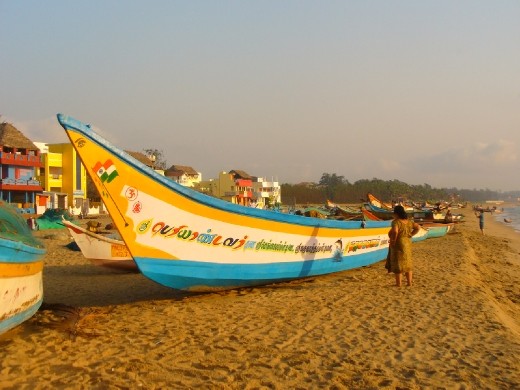 beautiful boats on the beach near Chennai, Mahabalipuram