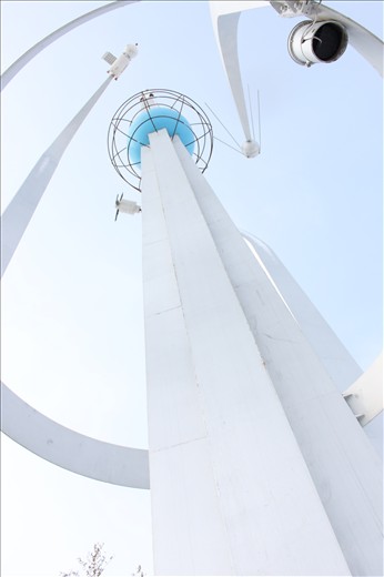 A different view to Baikonur city's space theme monument.