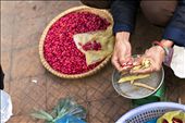 A woman peeling red bean in Da Lat market. Along with avocado, beans are once 