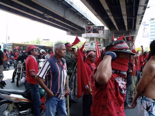 The protesters had occupied the financial district of Bangkok. Here they are moving towards the clash zone. 