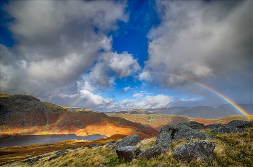 Spectacular view on Easedale Tarn just before the rain