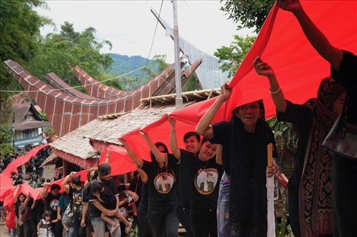 Cornerstone Family raised red cloth serves as towing a coffin