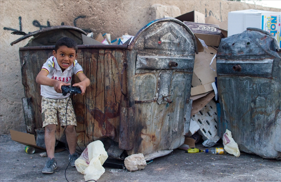 One of the kids found an old playstation control and proceeded to play with it. 