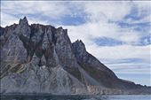 Brunnich's guillemots (Uria lomvia) and black-legged kittiwakes (Rissa tridactyla) are among the birds which migrate to the Arctic to breed. They choose rugged cliffs for their nest sites to gain protection from predators. One such nest site is this cliff on Baffin Island in the Akpait National Wildlife Area. It houses one of Canada's largest Brunnich's guillemots colonies.: by beelover, Views[592]