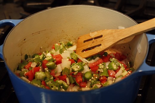 veggies cooking away, getting friendly and tasty