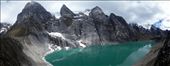 The pristine glacial lake Viconga is encroached upon by ominous storm clouds as they gust through the jagged peaks of the Andes - Cordillera Huayhuash, Peru: by bellescott, Views[1680]
