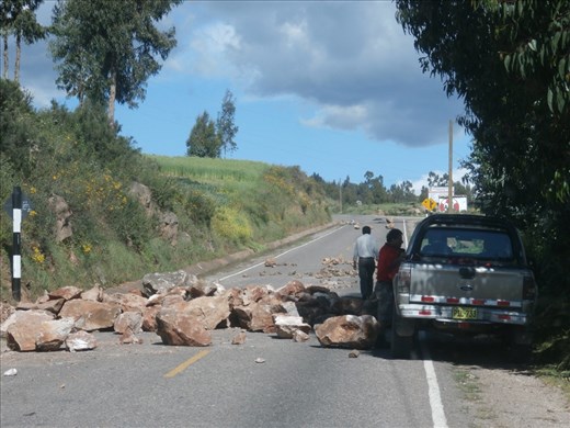 Roadblock. Protesting corrupt goings on with the construction of a new airport near Cusco. Got a bit scary for a while. Near Olaytantumbo.