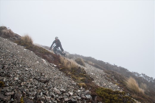 The top was scree, which, with 50m visibility, made for risky riding.