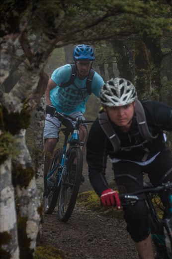 The descent was fast and tight. The low visibility and narrow track meant careful riding.