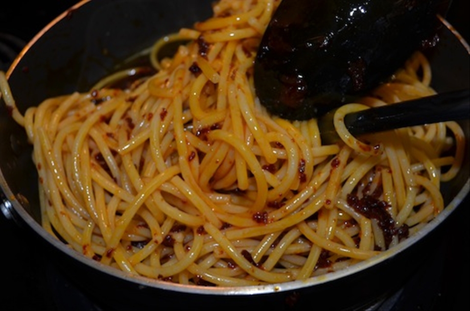 Finish Cooking Pasta in Skillet, Tossing with Sauce