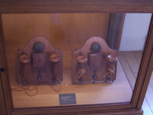 Paris -- Musee des Arts et Metiers -- early wood telephone handsets