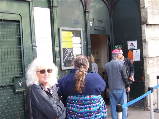Paris -- Cindy at the entrance to the Catacombs