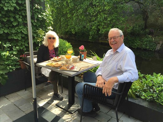 Brugge -- having breakfast on private patio at B/B