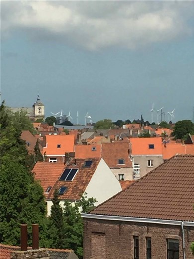Brugge -- scene over house rooftops of Brugge from entry port tower