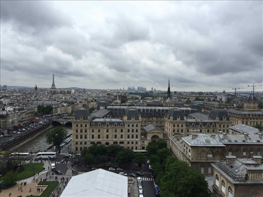 Paris -- Cathedrale Notre Dame -- view from midway -- at base of towers