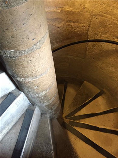 Paris -- Cathedrale Notre Dame -- narrow spiral staircase -- 16