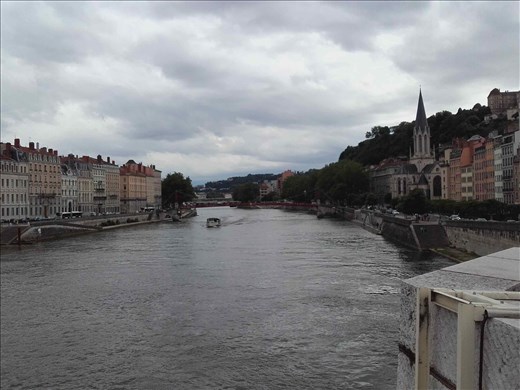 Lyon -- view of Saone River and medieval city from Pont Boaparte