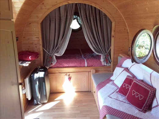 Beaujolais -- Roulotte Viticole (circus wagon) interior.01